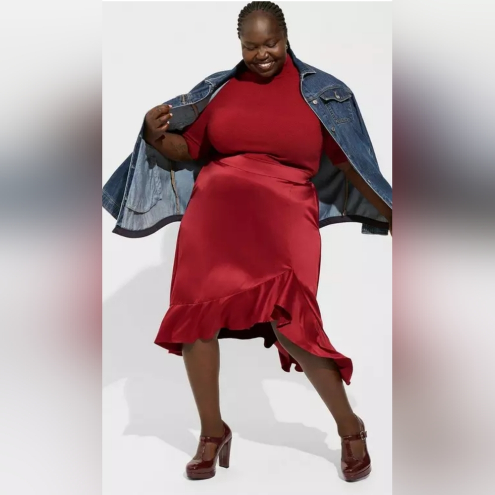 Torrid Satin "Rubarb" High Low Midi Skirt